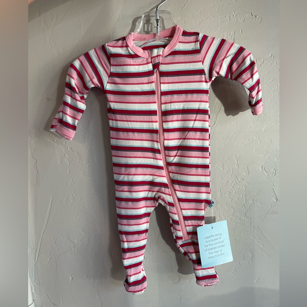 Kickee Pants Christmas Anniversary Bobsled Stripe Zip Footie NWT Lots of Sizes
